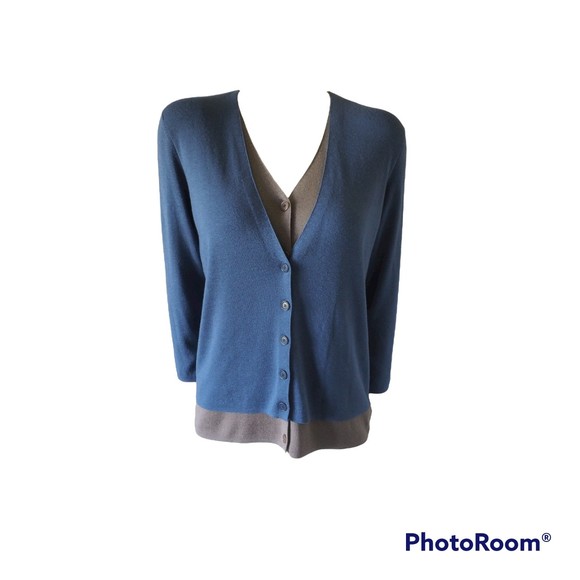 Akris Punto Silk Cashmere Double Layered Cardigan Color Block Blue-Brown - Picture 3 of 12